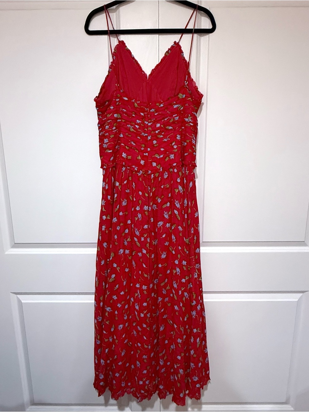 NWT J. Crew Collection Red Floral Spaghetti-Strap Ruched Chiffon Dress - Picture 6 of 9